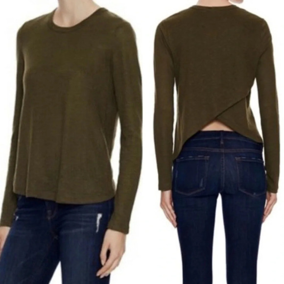 A.L.C. Linen Tee Shirt Womens Size XS Crop Shirt Top Tshirt Green Cross Back ALC - Picture 11 of 13